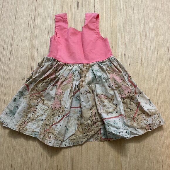 Girls Toddler Pink Top World Map Bottom Half 2T Snap Closure Sleeveless Dress - Picture 2 of 3